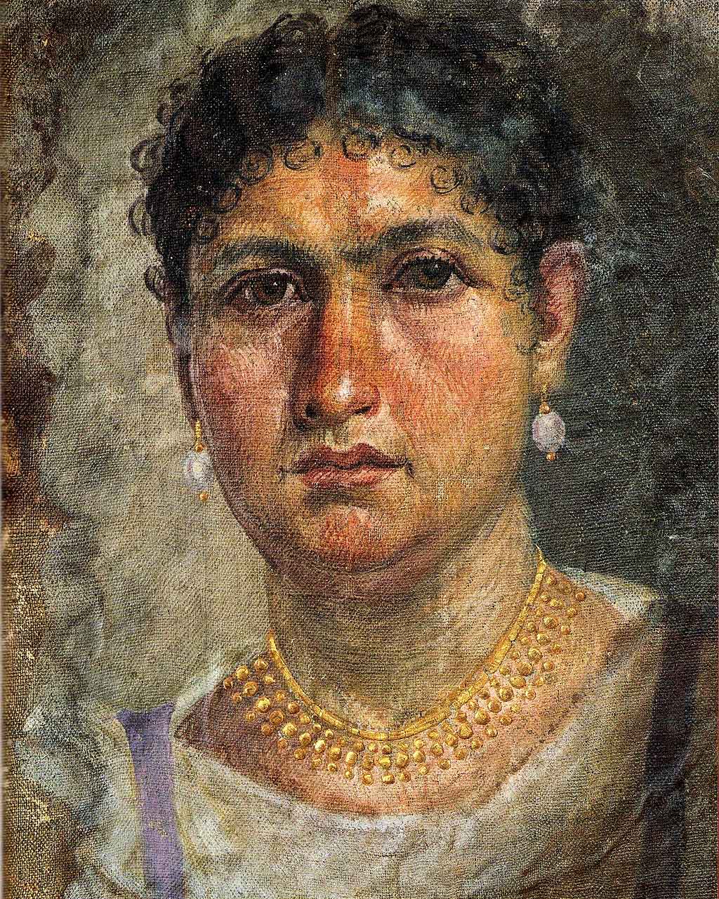 Portrait funéraire de la momie d'Aline; 24 après J.-C.; Empire romain; tempera sur toile, 42 cm; Hawara (site archéologique en bordure du Fayoum)